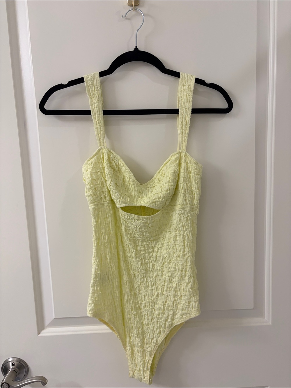 Sabina Musayev Pale Yellow Textured Tank One-Piece